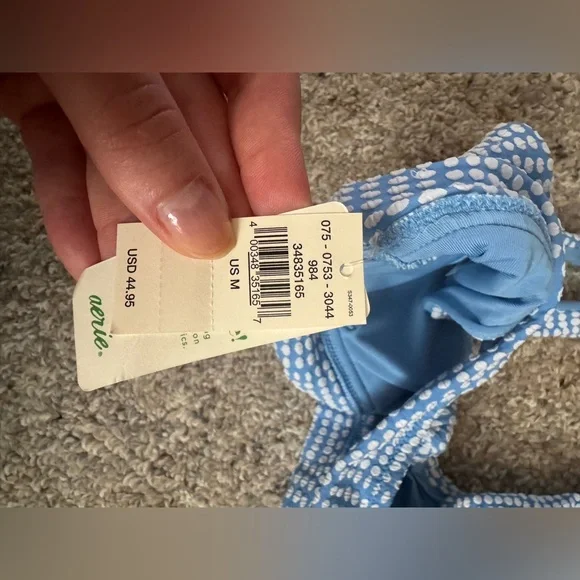 NWT Aerie Blue Polka Dot Tie Bikini Top - Picture 3 of 3